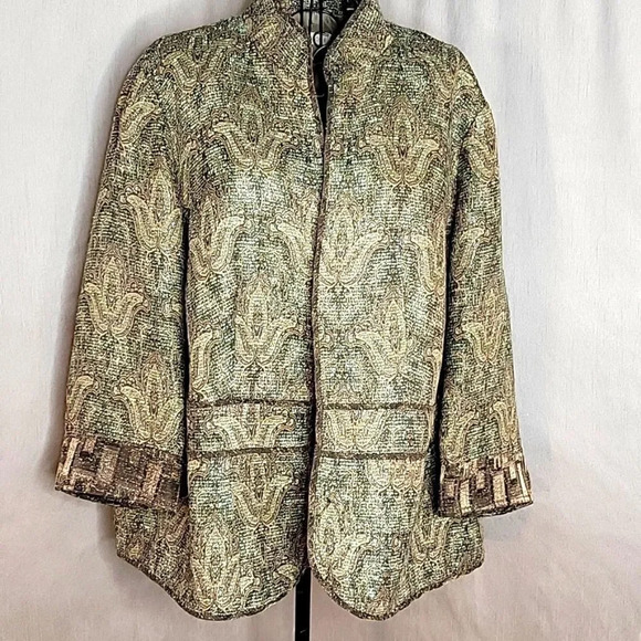 COLDWATER‎ CREEK Brown and Green with Gold Threading Paisley Jacket Size 22 - Picture 1 of 9